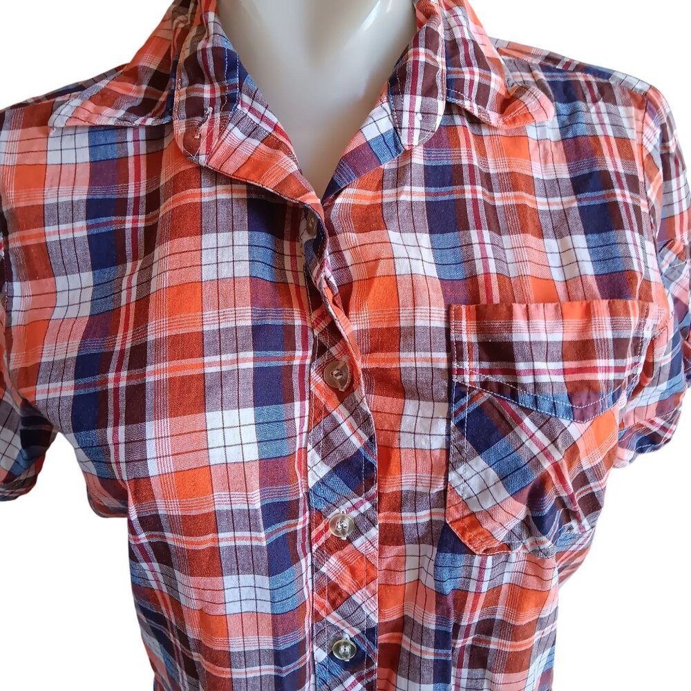Vintage Women's Small Orange Plaid 1970's Camp Girl All Cotton Collared